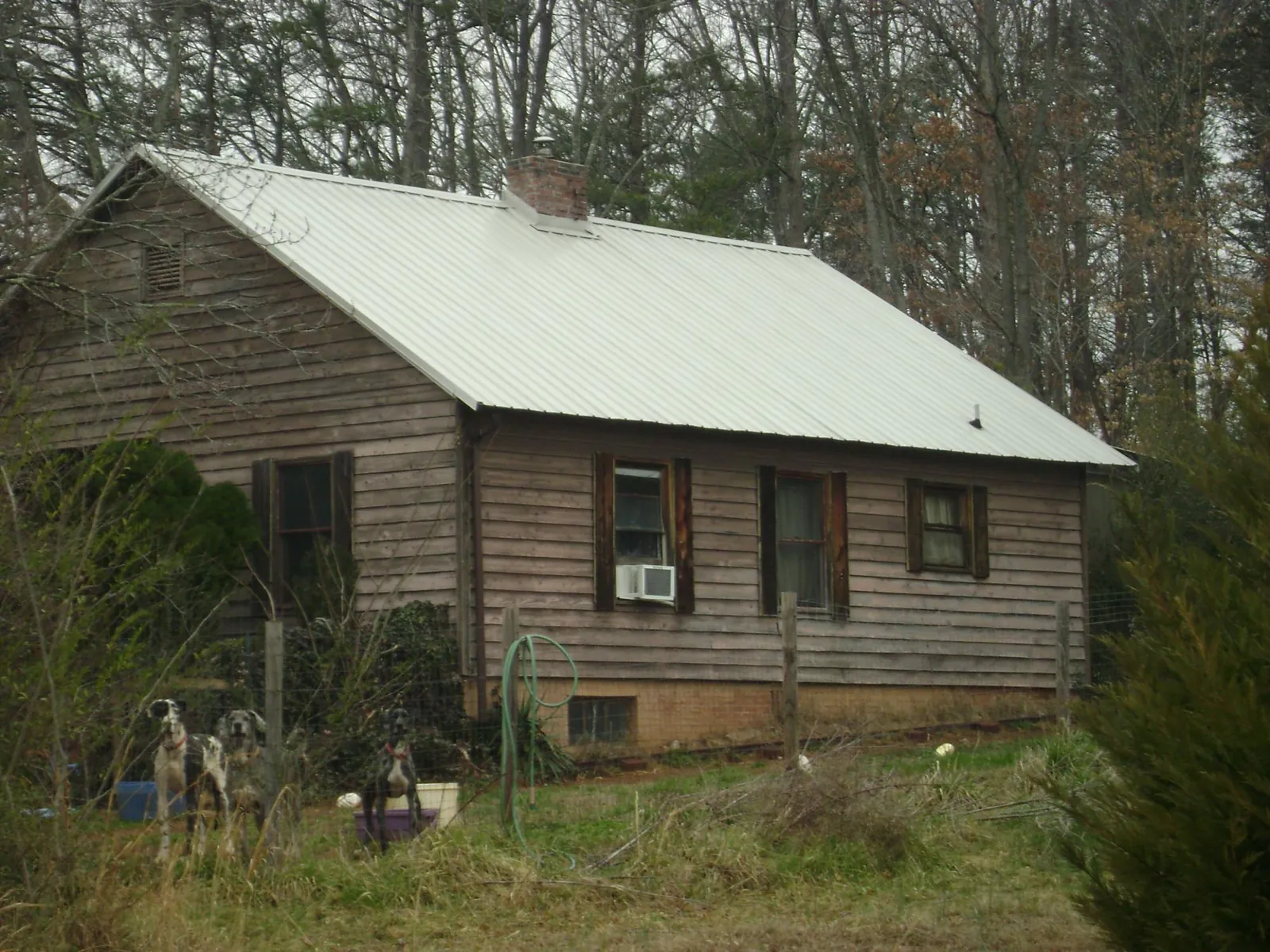White metal roof on an old wood sided farmhouse, from a Asphalt Shingle Roof Repair job in Canyon Country